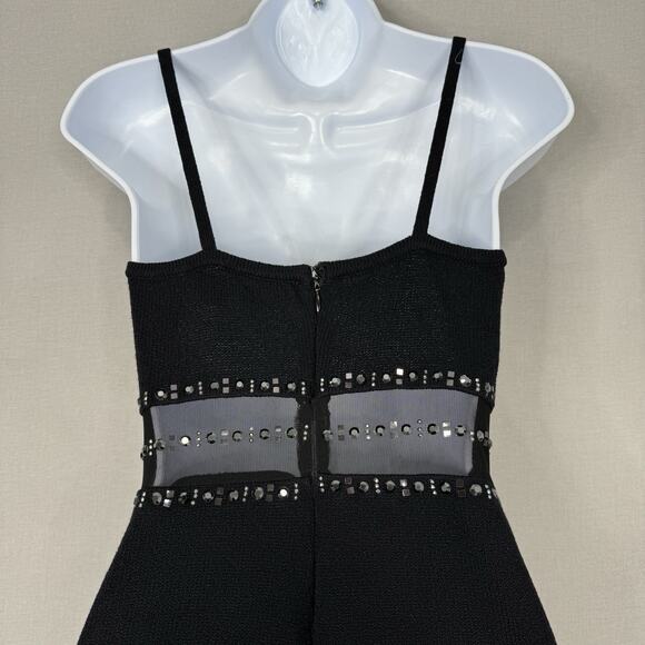 St. John Evening Womens Dress 6 Black Santana Knit Embellished Sheer Mesh Party - Picture 10 of 14